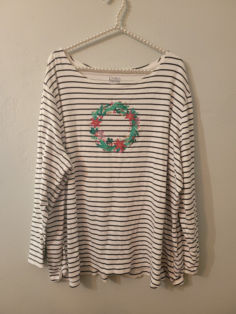 Croft & Barrow Comfy Plus Size Festive Wreath Sweater Size 3X 100% Cotton